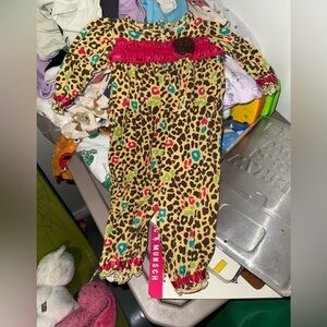 Okie Dokie Leopard Print Baby Romper with Pink Accents